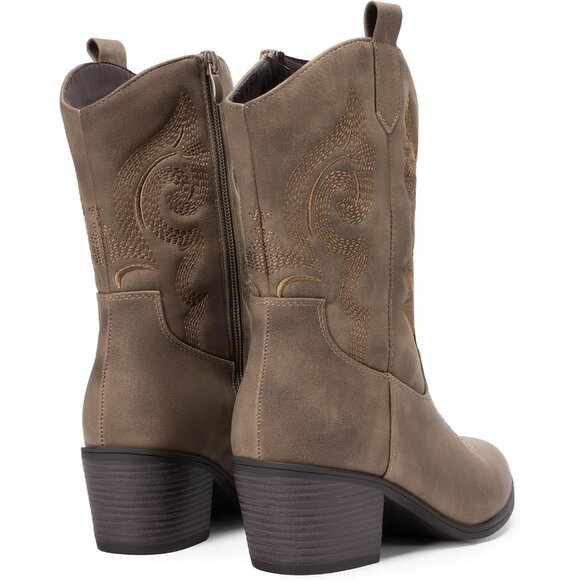 🆕Women Camel Suede leather Embroidered Country Heel Pointed Toe Cowgirl Boots - Picture 8 of 10